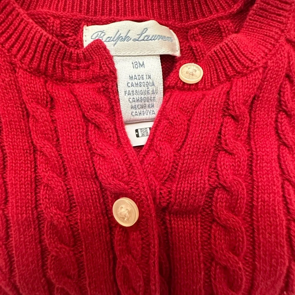 Ralph Lauren Baby Polo Bear Cable-Knit Cotton Cardigan – Tartan Bear (18M)